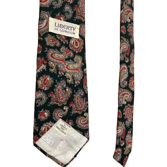 Vintage Liberty of London Tie Paisley challis wool green maroon suit work office - Picture 2 of 5